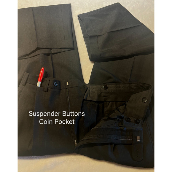 Vtg Ermenegildo Zegna 40R 30x30 Black Subtle Stripe Double Breasted Power Suit - Picture 10 of 16